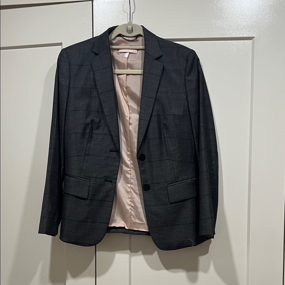 STRENESSE Charcoal Glen Plaid Blazer with Light Pink Lining NWOT Size 6